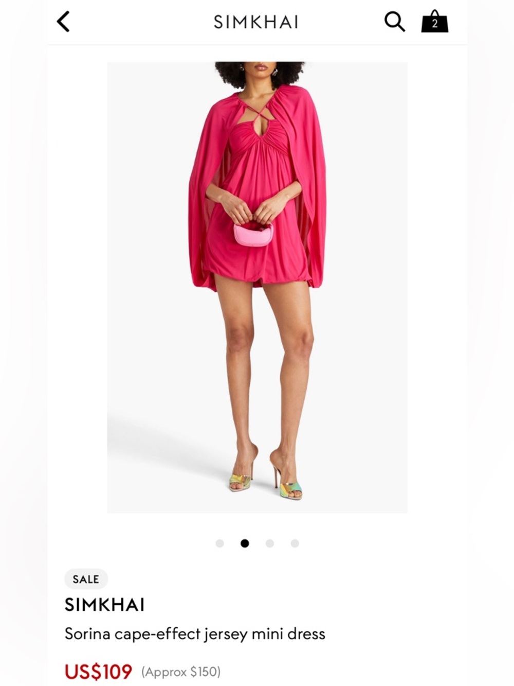 SIMKHAI Hot Pink Cape-Effect Jersey Mini Dress